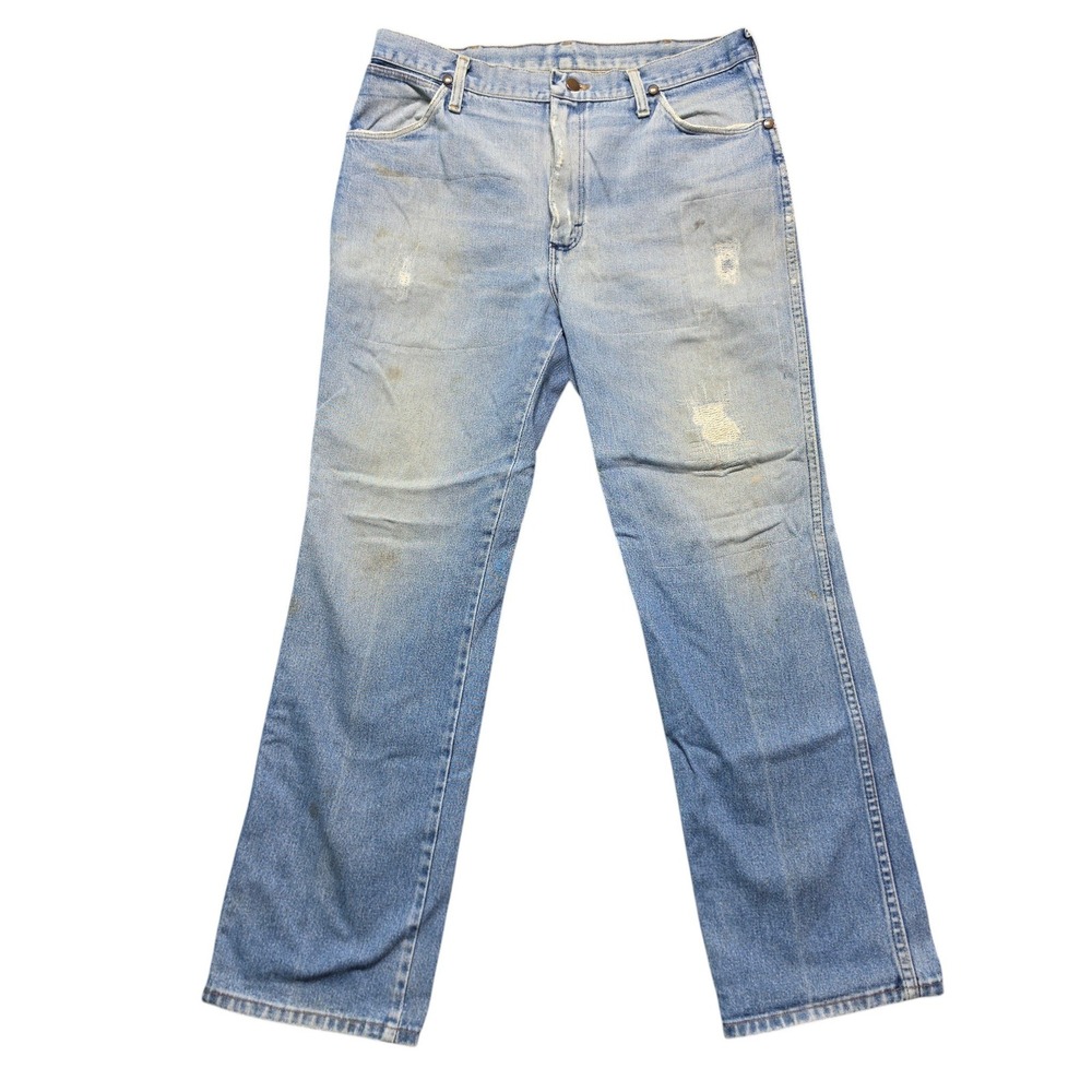 Vintage Distressed 946DEN Straight Leg Jeans Mens 36x30 Light Blue Wrangler